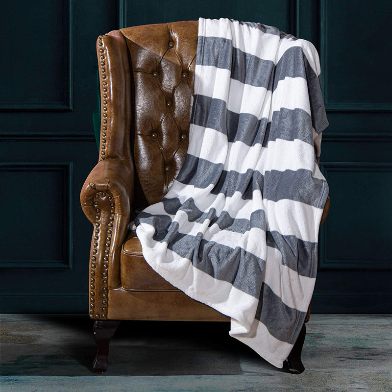NTBAY Flannel Throw Blanket, Super Soft with Black and White Stripe