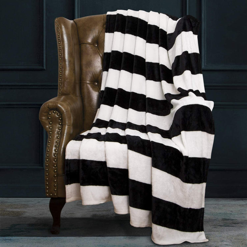 NTBAY Flannel Throw Blanket, Super Soft with Black and White Stripe