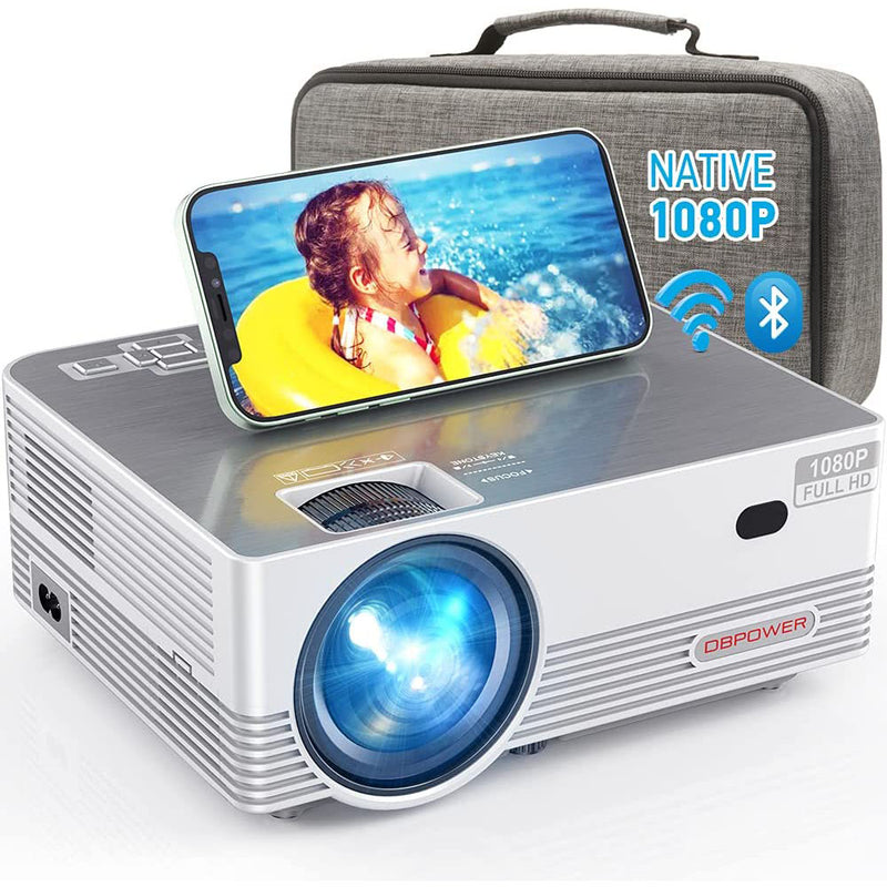 DBPOWER Native 1080P WiFi Bluetooth Projector, 8000L Full HD Outdoor Movie Projector Support iOS/Android & Zoom
