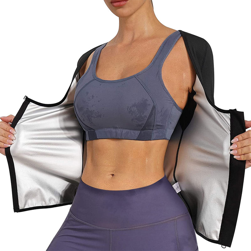 Nebility Women Sauna Sweat Suit Weight Loss Waist Trainer Shirt Workout Top Hot Sweat Jacket