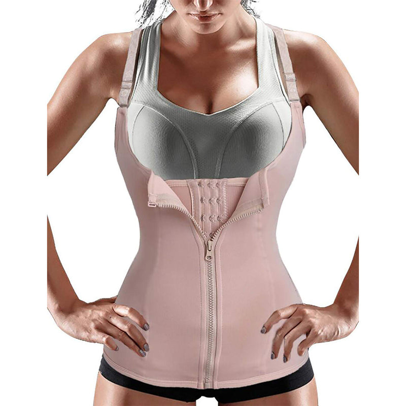 Nebility Waist Trainer Corset Zipper Vest Body Shaper Cincher Tank Top with Adjustable Straps