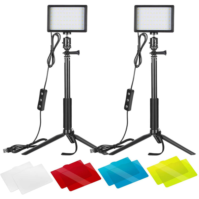 Neewer 2-Pack Dimmable 5600K USB LED Video Light with Adjustable Tripod Stand and Color Filters
