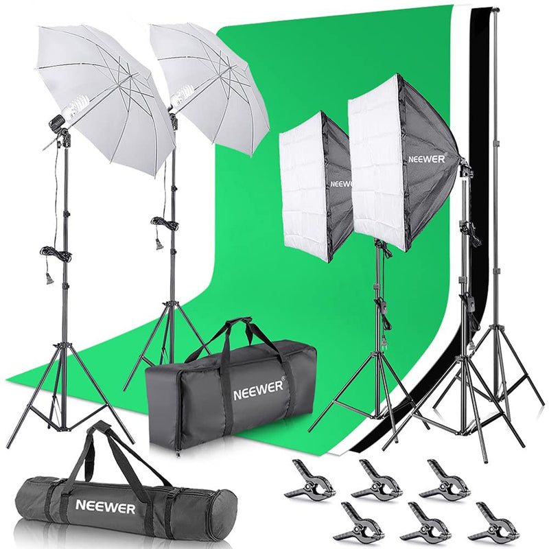 Neewer 2.6M x 3M/8.5ft x 10ft Background Support System and 800W 5500K Softbox Continuous Lighting Kit