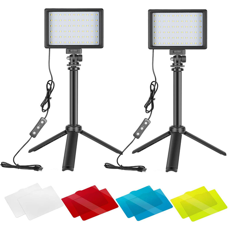 Neewer Dimmable 5600K USB LED Video Light 2-Pack with Adjustable Tripod Stand and Color Filters