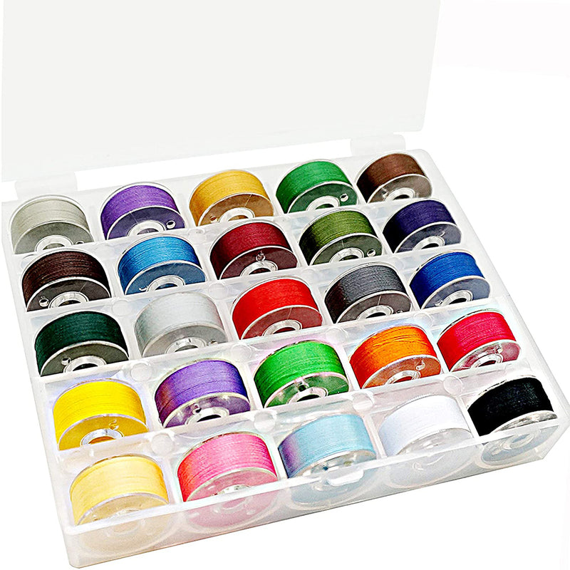 New brothread 25pcs Assorted Colors 70D/2 (60WT) Prewound Bobbin Thread Plastic Size A SA156