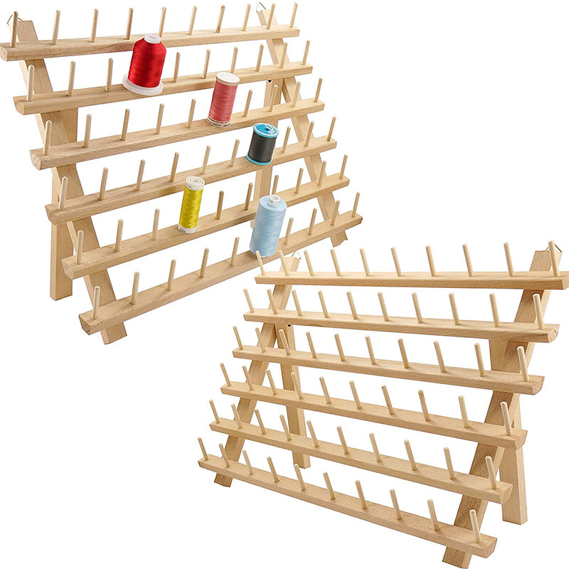 New brothread 2X60 Spools Wooden Thread Rack/Thread Holder Organizer with Hanging Hooks