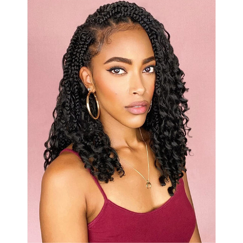 Niseyo 8 Packs Boho Bob Box Braids Crochet Hair with Curly Ends 14 Inch