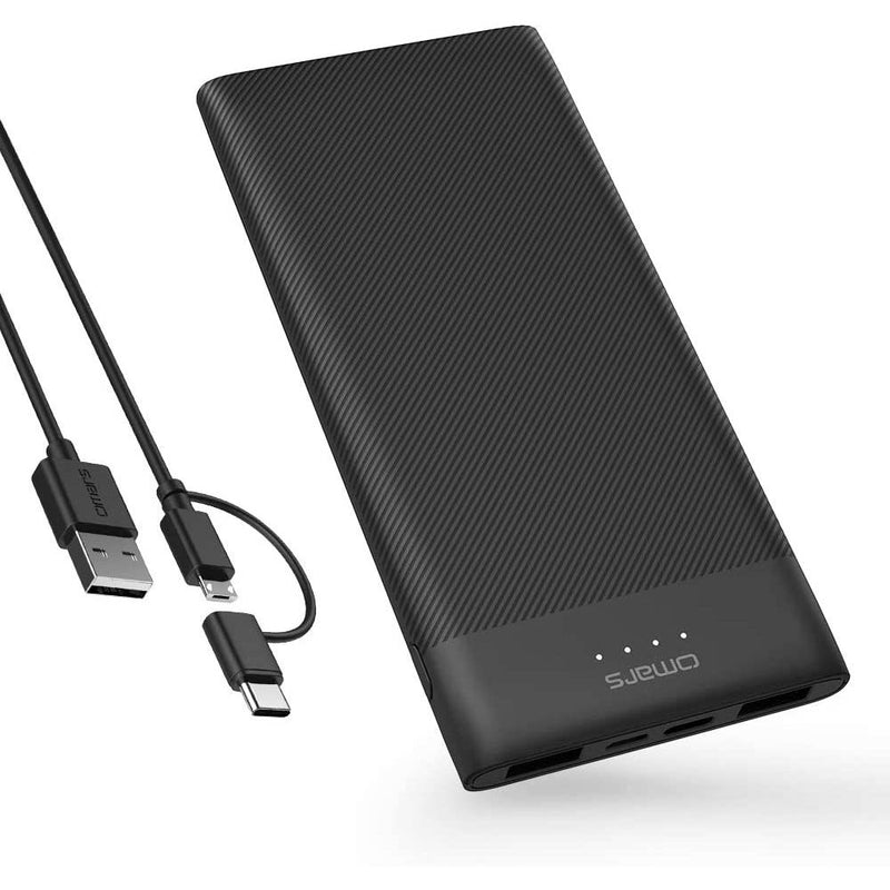 Omars Power Bank 10000mAh USB C Battery Pack Slimline Portable Charger with Dual USB Output