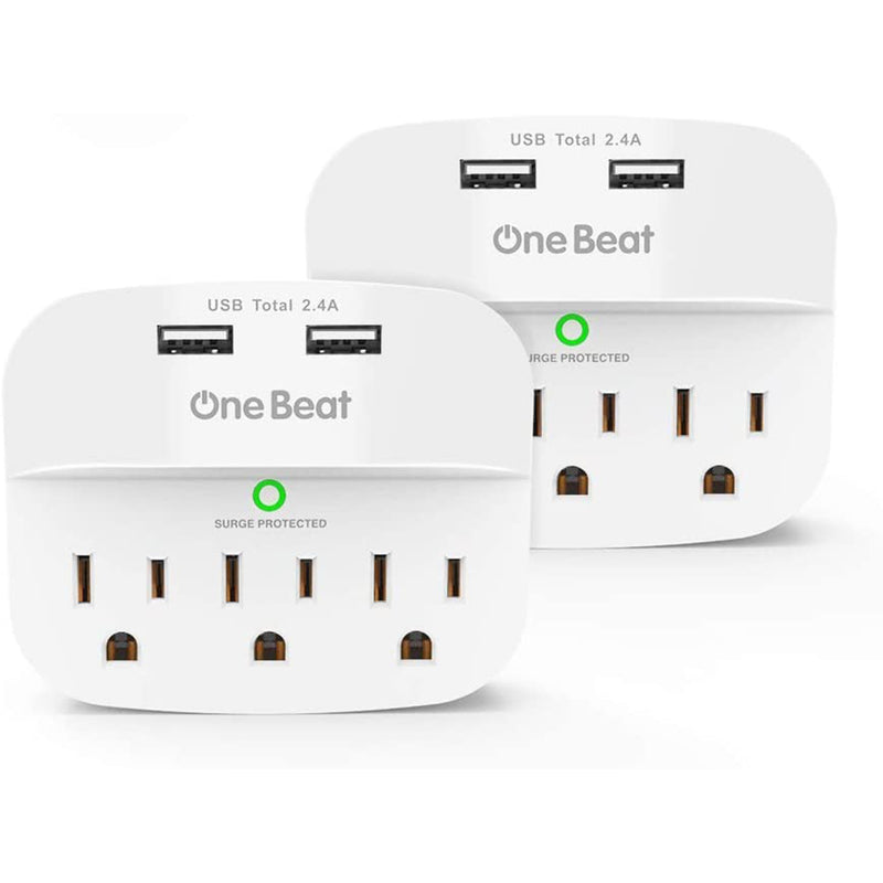 One Beat 2 Pack 3-Outlet Surge Protector, Multi Plug Outlet Expander with 2 USB Wall Charger