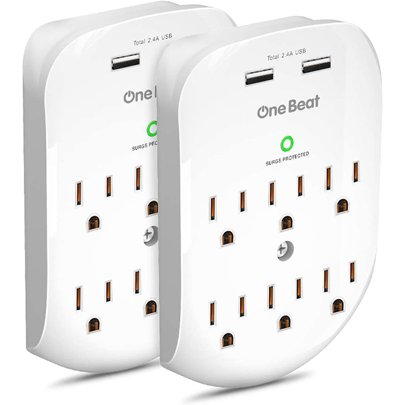One Beat 2 Pack 6-Outlet Wall Surge Protector, Multi Plug Outlet Extender, Outlet Wall Mount Adapter