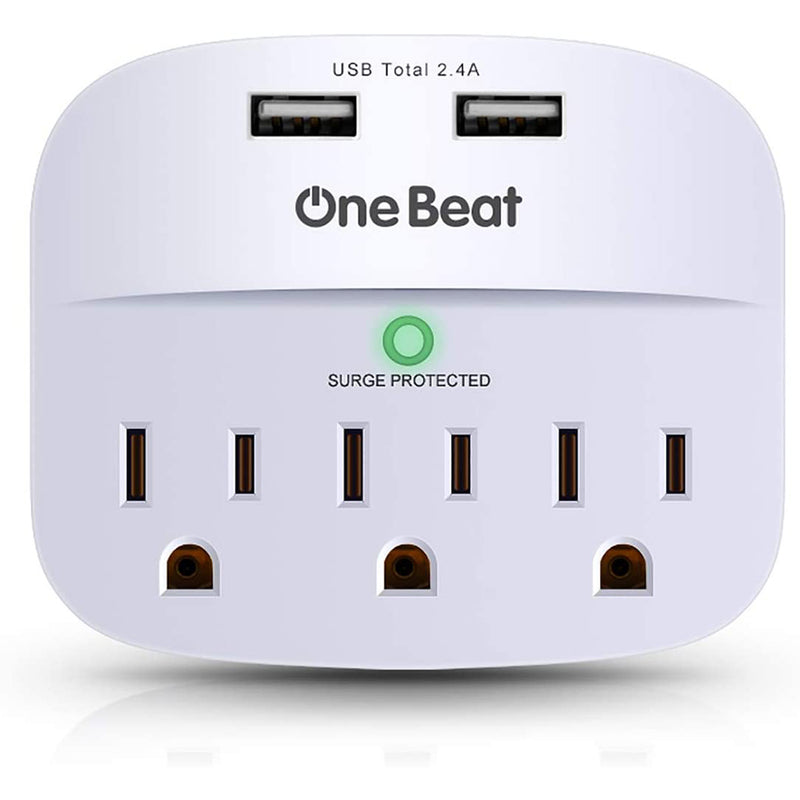 One Beat 3-Outlet Surge Protector, Multi Plug Outlet Extender Power Strip with 2 USB Wall Charger(Smart 2.4A)