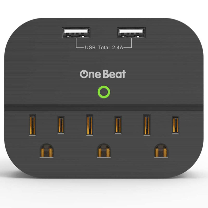 One Beat 3 Outlet Surge Protector, Multi Plug Outlet Adapter with 2 USB Wall Charger, Power Strip Wall Plug Extender
