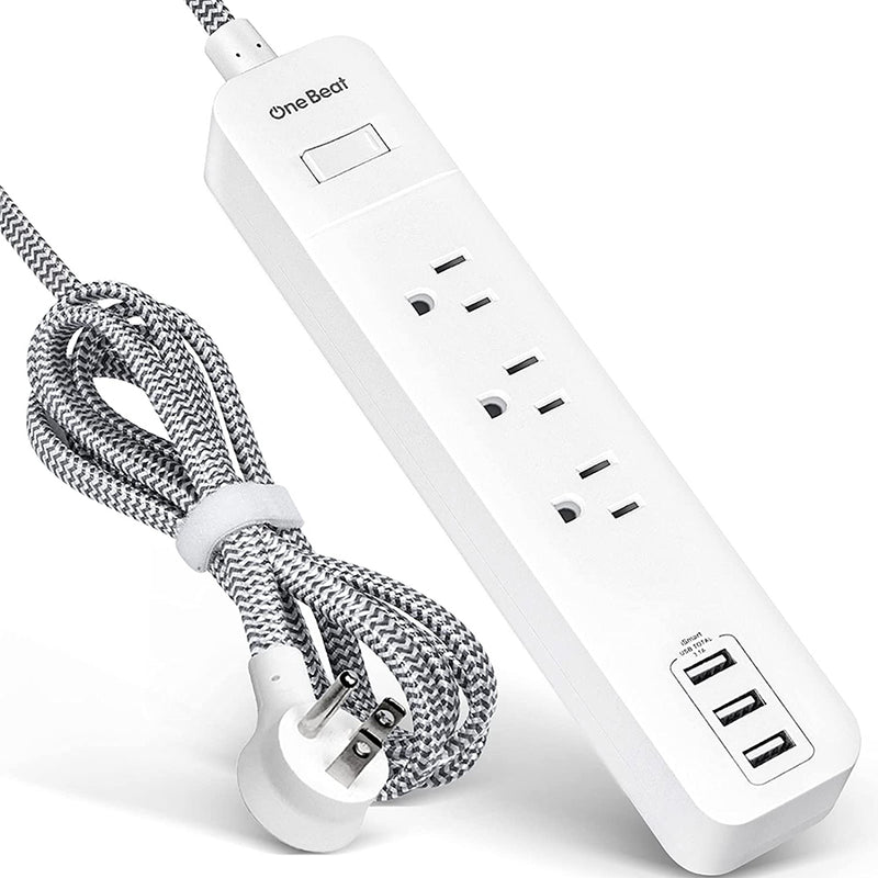 One Beat Power Strip with USB - 3 Outlets 3 USB Ports, Wall Mountable No Surge Protector Flat Plug