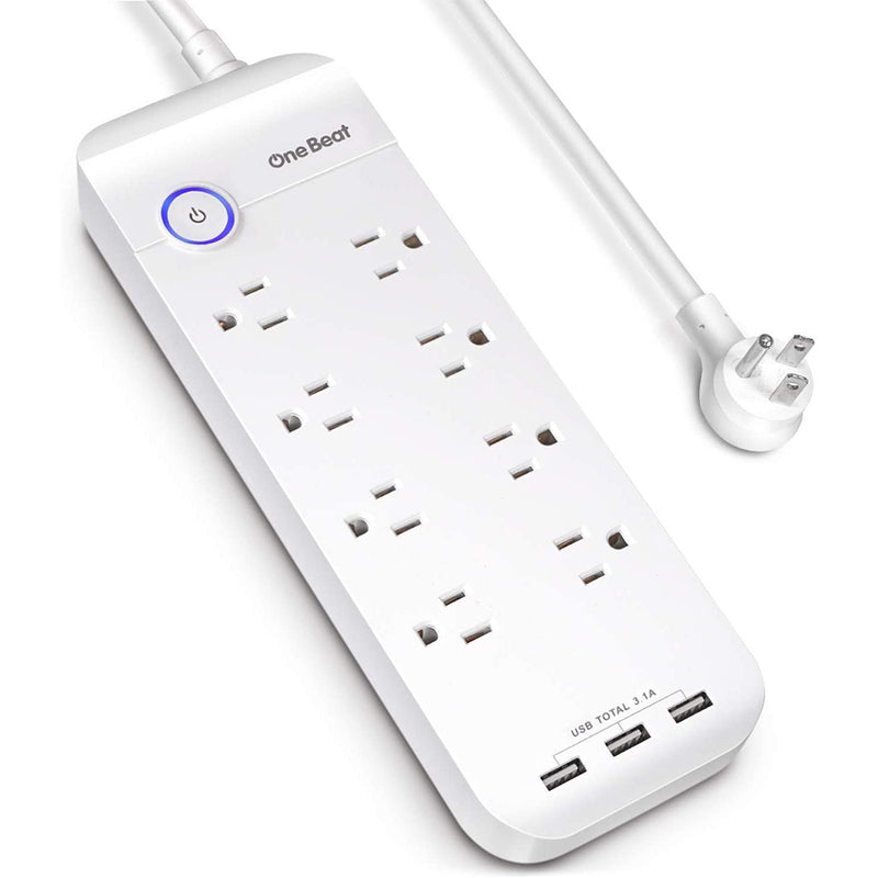 One Beat Surge Protector Power Strip - 8 Widely Outlets 3 USB Ports (1800J), 6ft Extension Cord with Flat Plug
