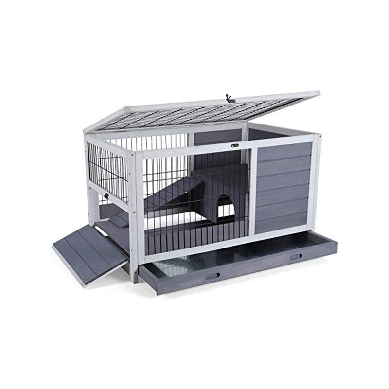 PETSFIT Rabbit Hutch with Hideout for Rest and Ramp for Enter and Out