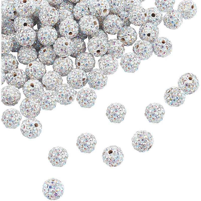 PH PandaHall 100pcs 10mm Crystal Pave Clay Beads, for Jewelry Making