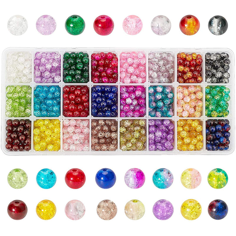 PH PandaHall 24 Color 6mm Crackle Lampwork Glass Beads for Jewelry Making