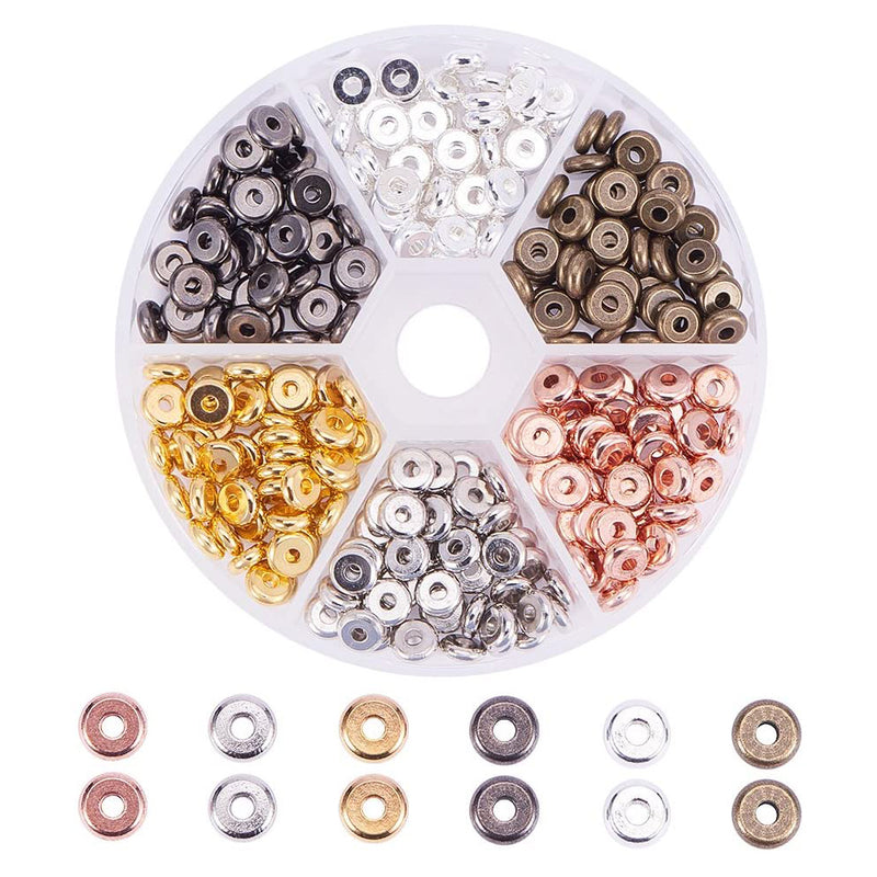 PH PandaHall 300pcs 6 Color 6mm Flat Round Brass Rondelle Spacer Beads