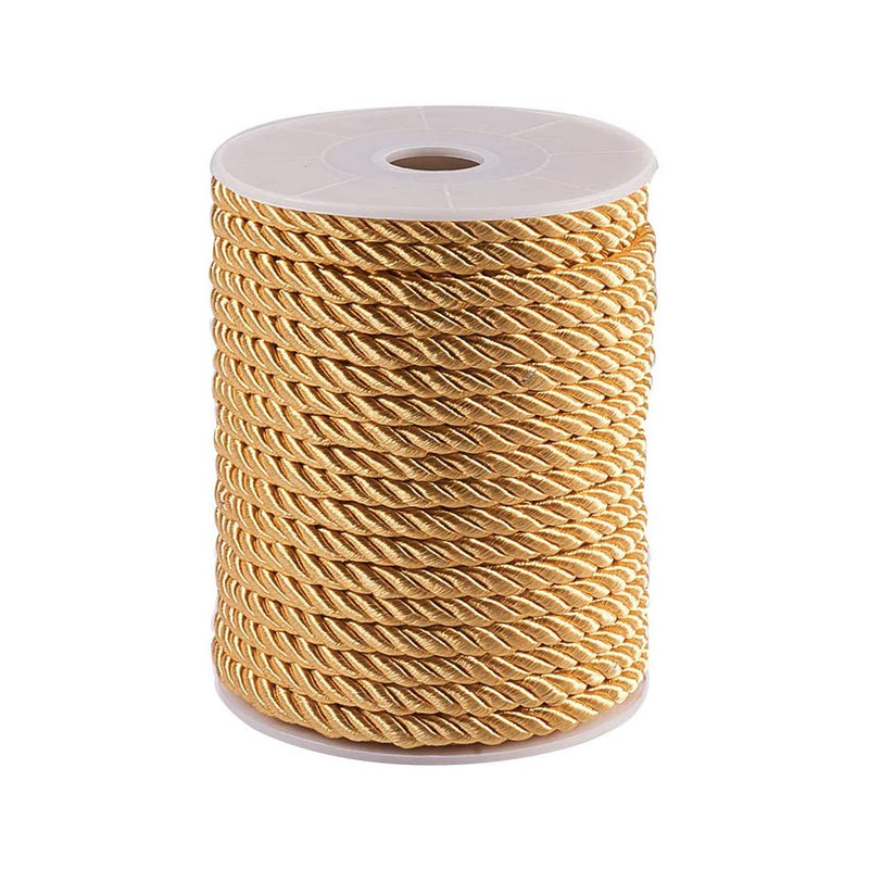 PH PandaHall 5mm/ 18 Yards Twisted Gold Trim Cord Rope for Home Décor