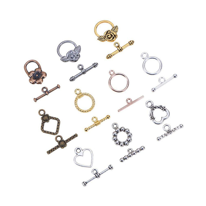 PH PandaHall Toggle Clasps Mixed Color Tibetan Style for Jewelry Making