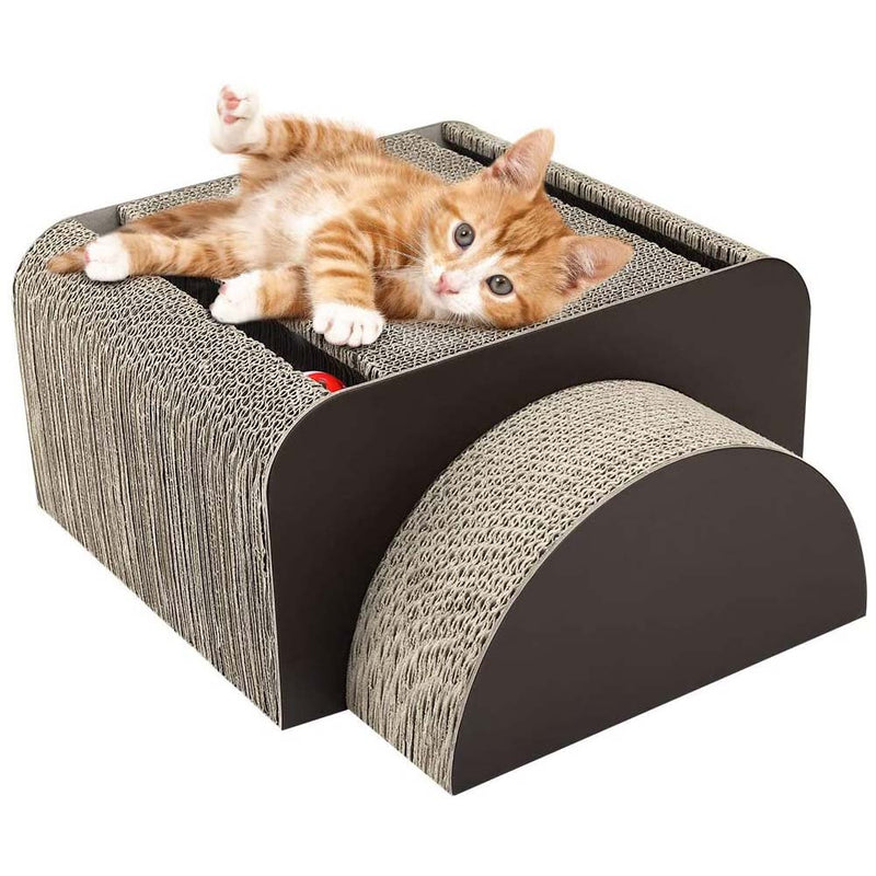 Pawaboo 2-in-1 Cat Scratcher Board, Multifunctional Rectangle for Cat Scratching, Built-in Round Bell Ball