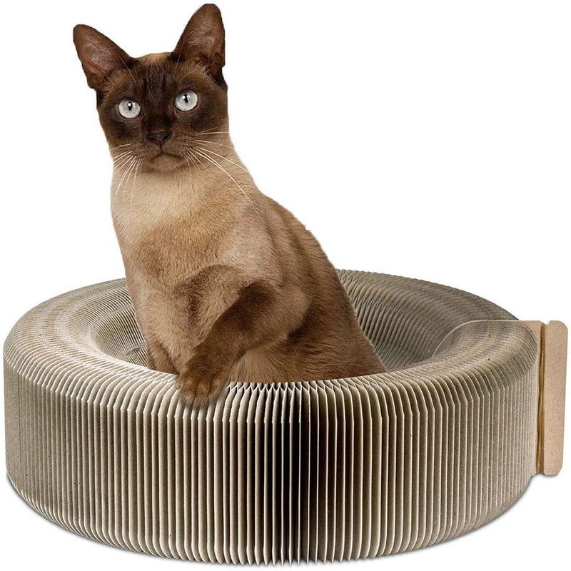 Pawaboo Cat Scratcher Lounge Bed, Corrugated Scratching Toy Round Bed with Catnip