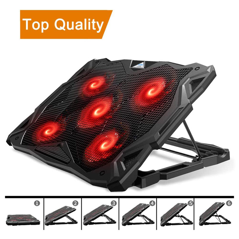 Pccooler Laptop Cooling Pad with 5 Quiet Red LED Fans (PC-R5)