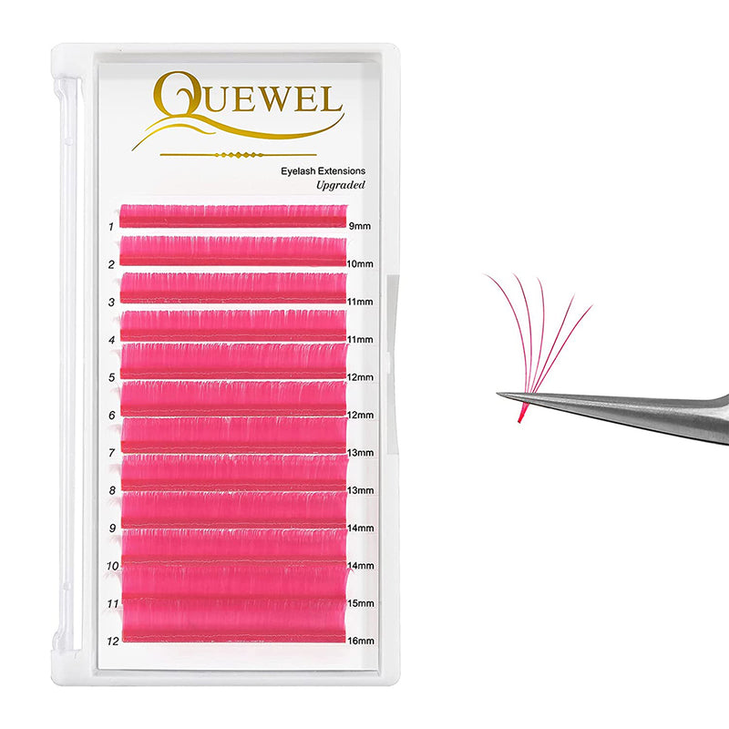 QUEWEL Colored Lashes Extensions 0.07 D Curl, Pink, 9-16mm Mixed