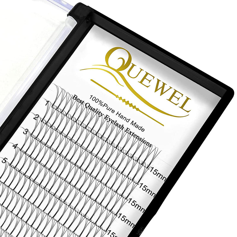 QUEWEL Volume Lash Extensions, Long Stem (3D 0.10D 15mm)