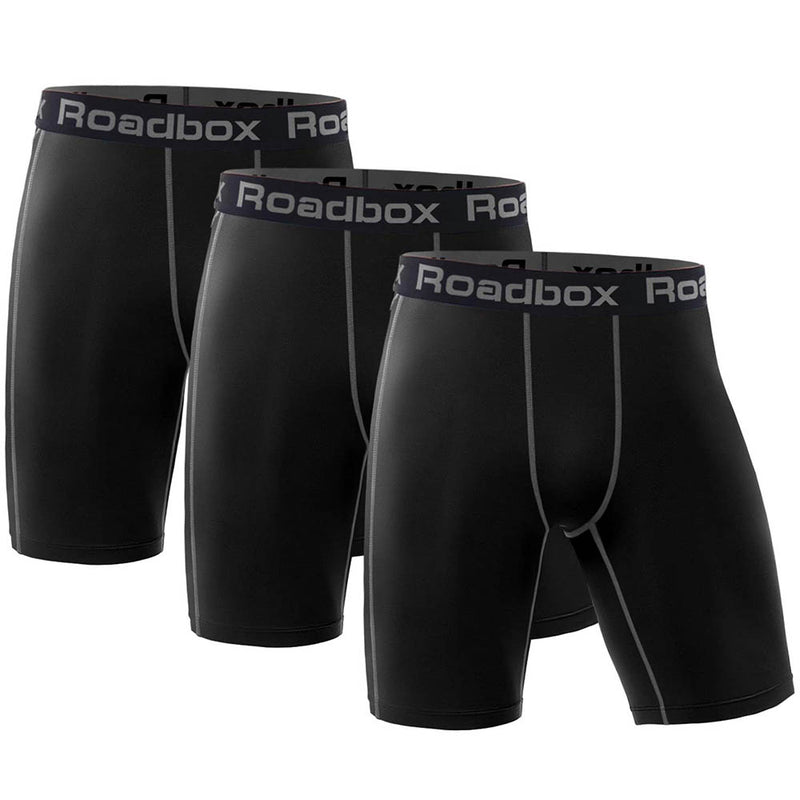 Roadbox Compression Shorts for Men 3 Pack Cool Dry Athletic Workout Underwear Running Gym