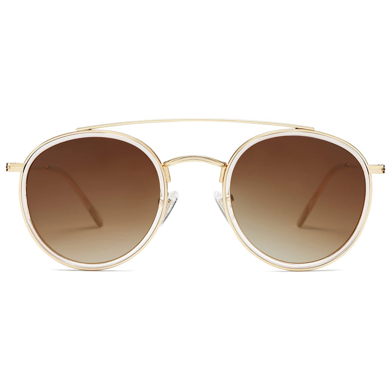 SOJOS Retro Round Polarized Sunglasses UV400 Double Bridge Sun Glasses SUNSET SJ1104