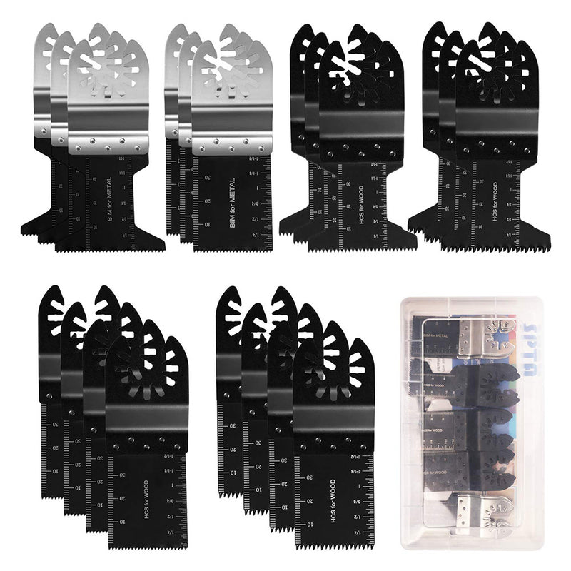 SPTA 20Pcs Oscillating Saw Blades Kits,Bi-Metal Oscillating Blade, Metal Wood Plastic Multitool Saw Blades