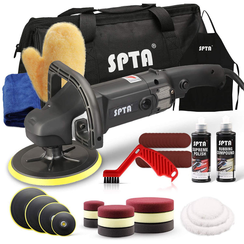 SPTA Buffer Polisher, 7 Inch 180mm Rotary Polisher Car Polisher Electric Polisher RO Polisher & Polishing Pads Set