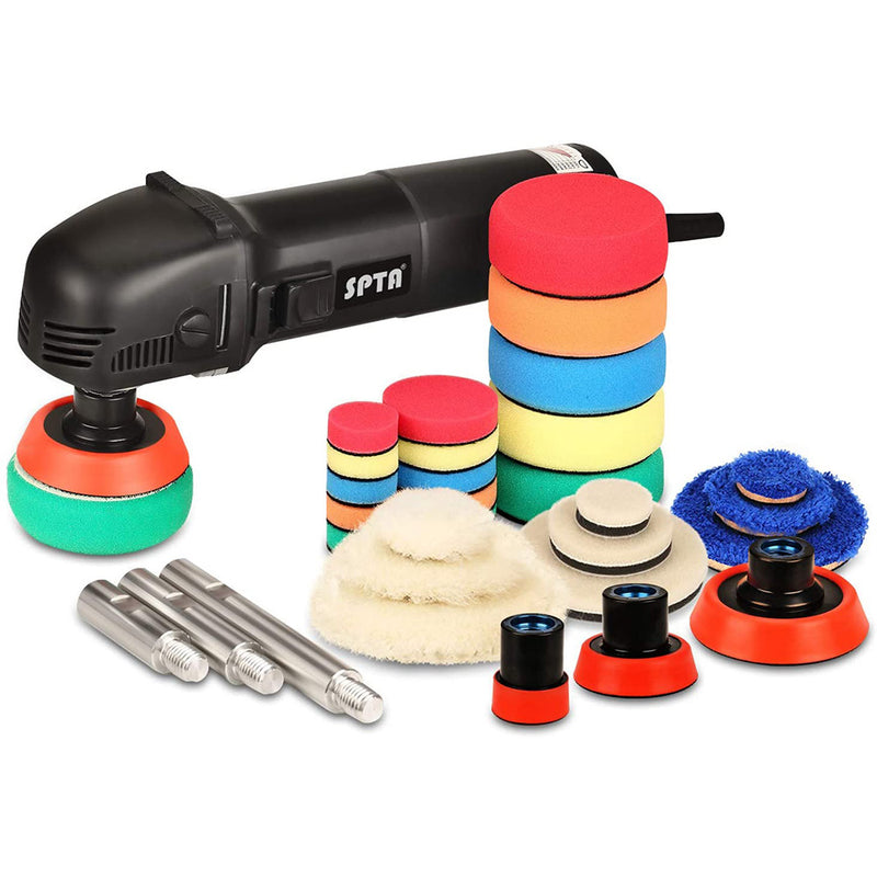 SPTA Mini Polishing Machine Buffer Rotary Polisher Auto with 27Pcs Detail Polishing Pad Mix Size Kit