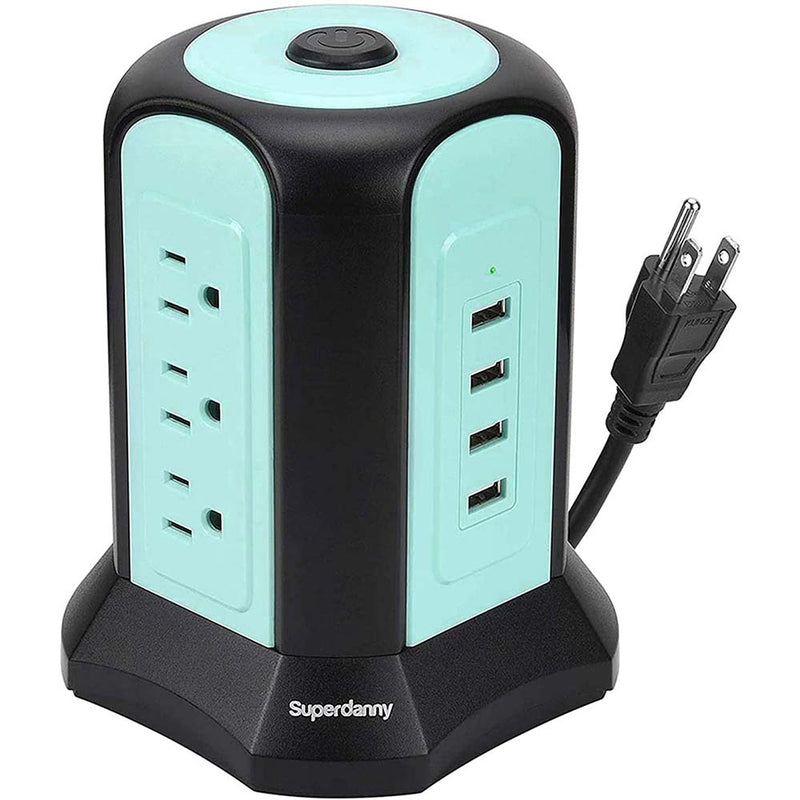 SUPERDANNY Power Strip Tower USB Surge Protector Extension Cord Desktop Charging Station
