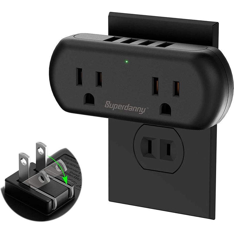 SUPERDANNY Multi-Plug Outlet Extender,  3 Prong to 2 Prong Wall Charger