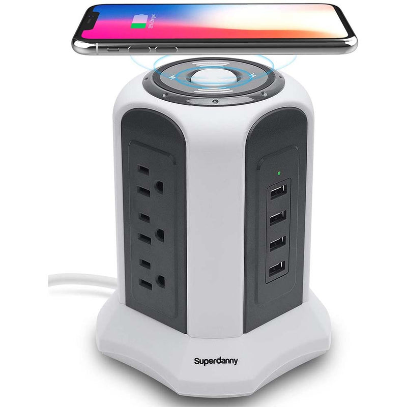 SUPERDANNY Power Strip Tower Wireless Charger  Surge Protector, Charging Station