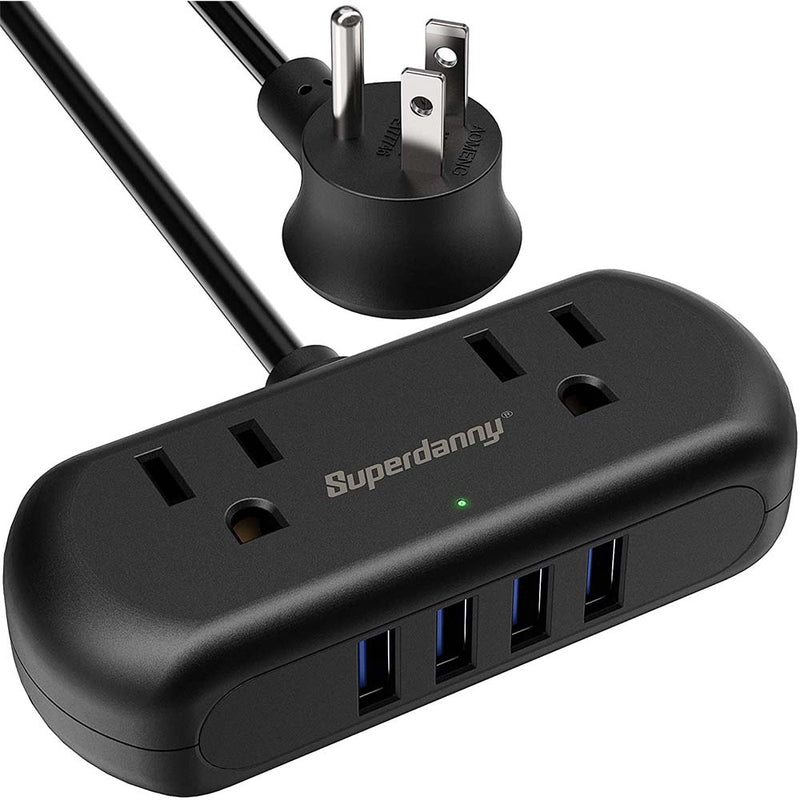 SUPERDANNY Power Strip with USB, Mini Desktop Charging Station, Portable Flat Plug Extension Cord