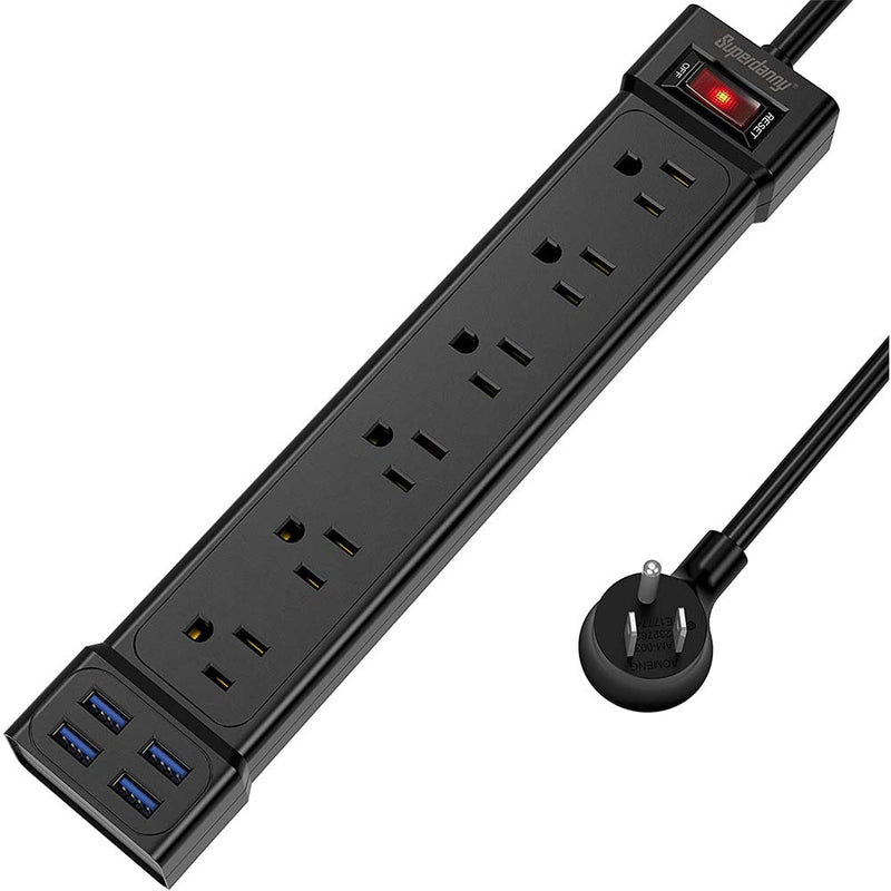 SUPERDANNY Surge Protector Power Strip Mountable Flat Plug Power Extension Cord