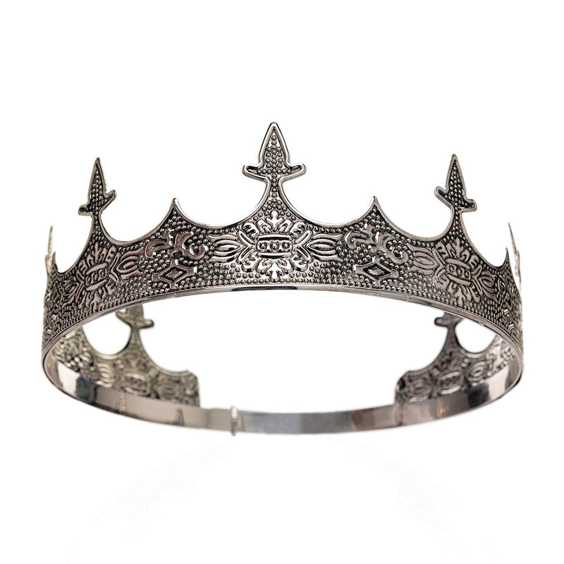 SWEETV Antique Silver King Crown , Royal Medieval Men Tiara Crown Costume Accessories
