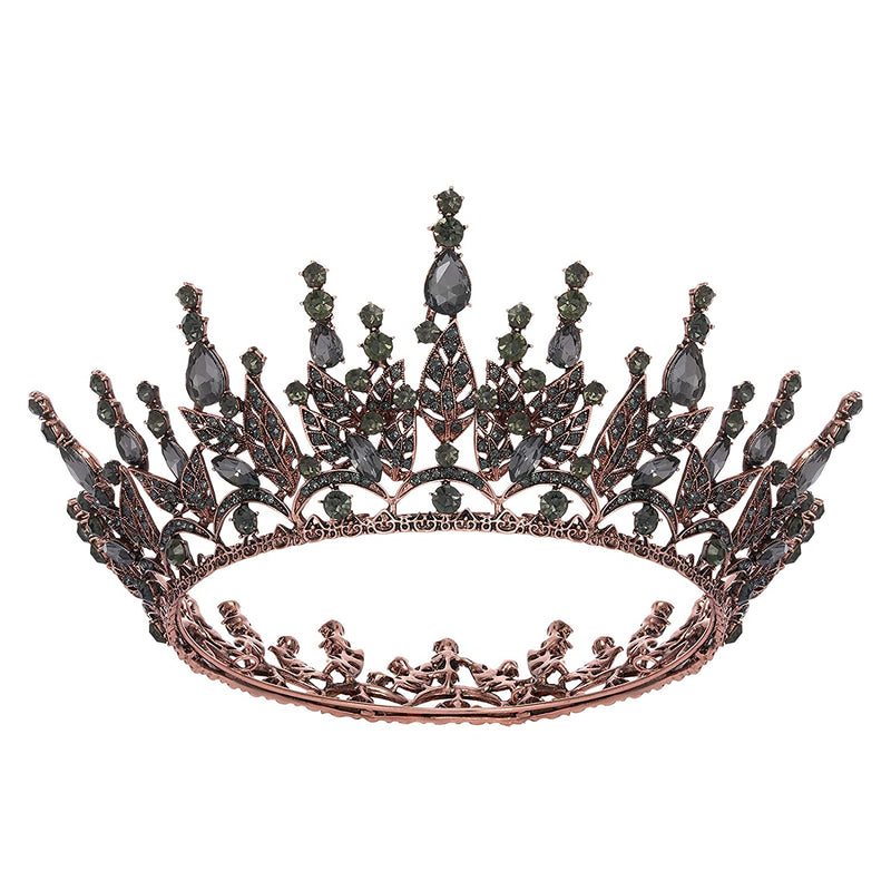 SWEETV Baroque Queen Crown, Rhinestone Wedding Crown, Black Tiara Costume Party Accessories
