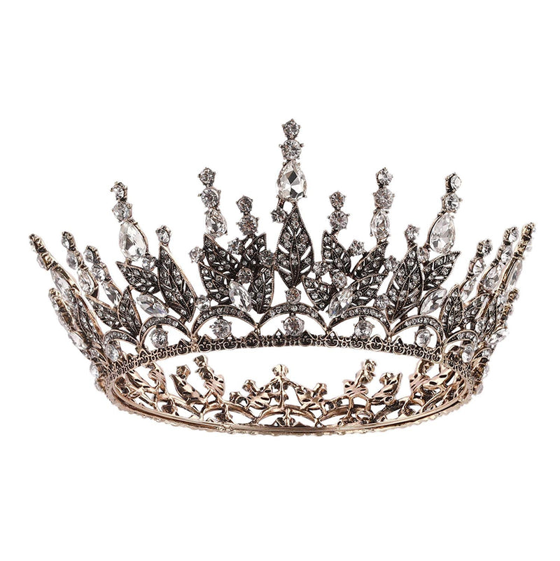 SWEETV Baroque Queen Crown, Rhinestone Wedding Crown, Black Tiara Costume Party Accessories