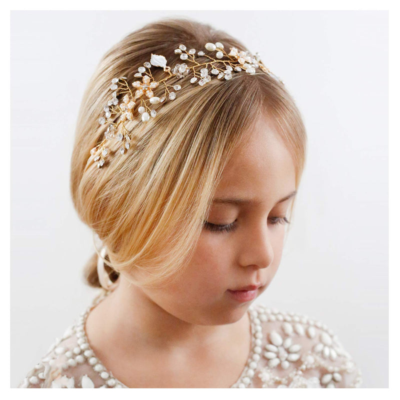 SWEETV Flower Girl Headpiece Silver Princess Wedding Headband  Pearl Hair Accessories