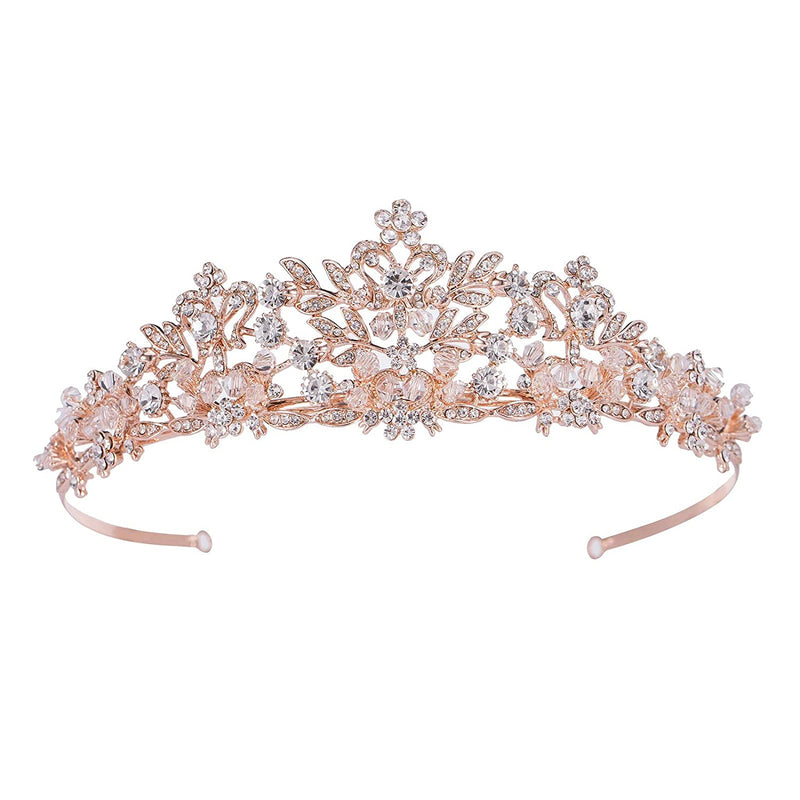 SWEETV Rose Gold Wedding Tiara - Pageant Tiara Headband, Rhinestone Bridal Crown for Brides