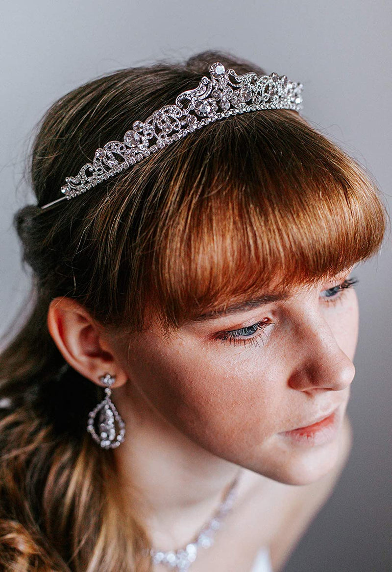SWEETV Silver Wedding Tiaras and Crowns with Comb, Princess Tiara Headpieces