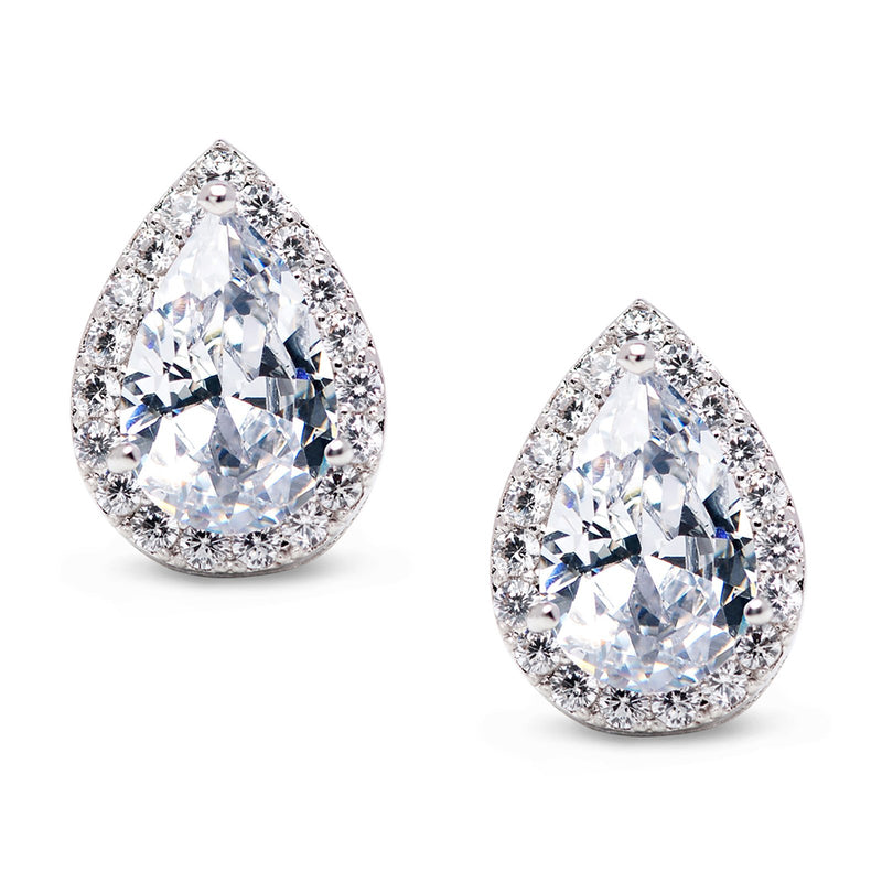 SWEETV Teardrop Bridal Earrings for Wedding - Elegant Cubic Zirconia Stud Earrings