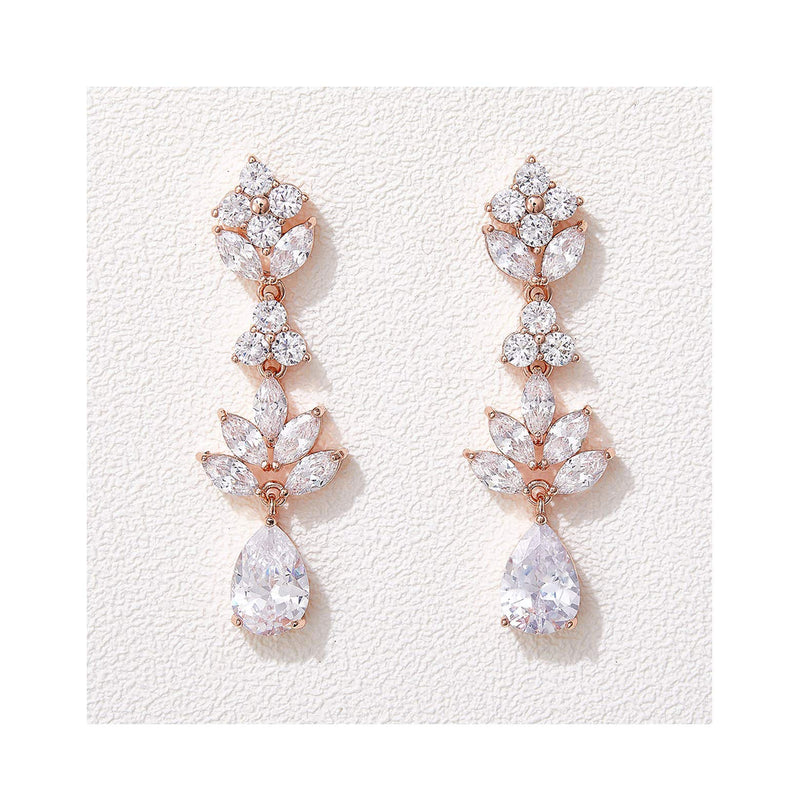 SWEETV Teardrop Wedding Earrings Crystal Cubic Zirconia Bridal Drop Earrings
