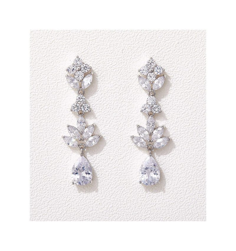 SWEETV Teardrop Wedding Earrings Crystal Cubic Zirconia Bridal Drop Earrings