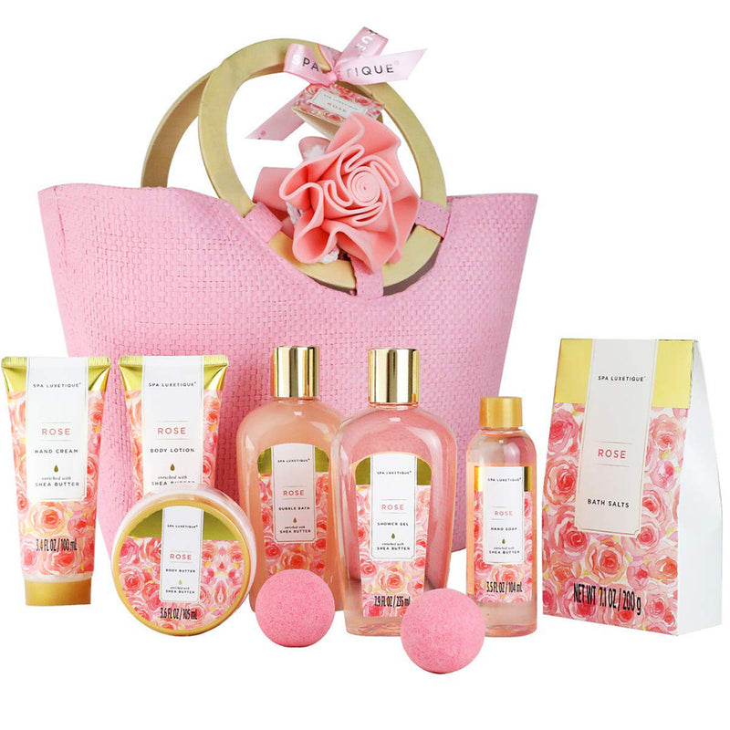 Spa Luxetique Rose Bath Spa Gift Basket for Women, 10pcs