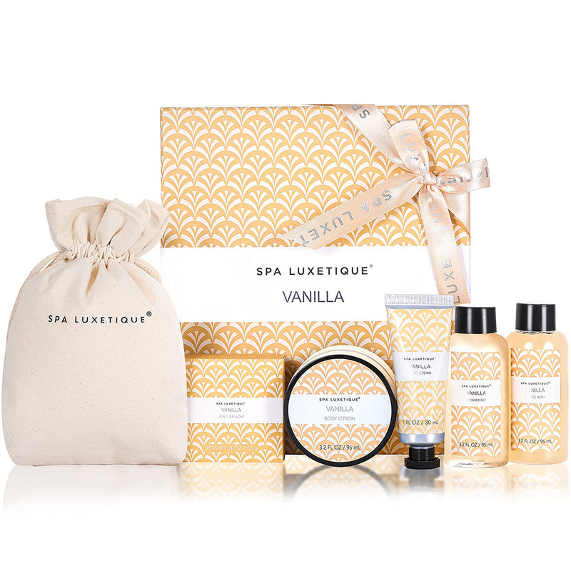 Spa Luxetique Vanilla Spa Gift Basket, 6 Pcs, Travel Bag